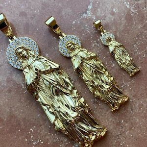 14k Gold Over Sterling Silver Virgin Mary Pendant, Simulated Diamond ...