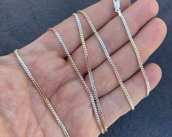Handmade 925 Sterling Silver Tri-Color Cuban Chain Necklace, 2MM