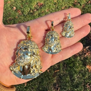 14k Gold Vermeil Over SOLID 925 STERLING SILVER Jesus Pendants, small, medium or large, Highly Polished Finish