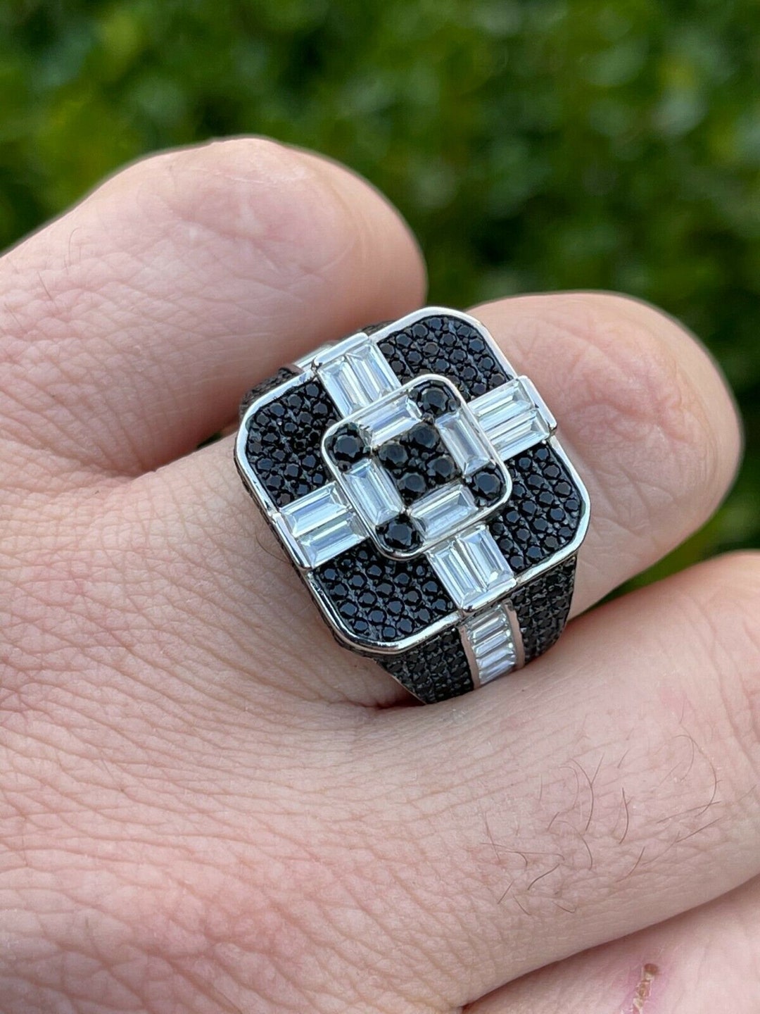 Silberring 925 Herren Herren Ring Aus 925 Sterlingsilber Mit Eis-CZ, Verstellbar In Größen 7-12 - Hip Hop Style Hip Hop Ring Silber