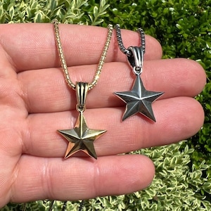 Men&#39;s or Women&#39;s Small Star Pendants Oxidized 925 Sterling Silver or Gold Finish Pendant, Optional 2mm Box Chain Necklace 18&quot;-30&quot;