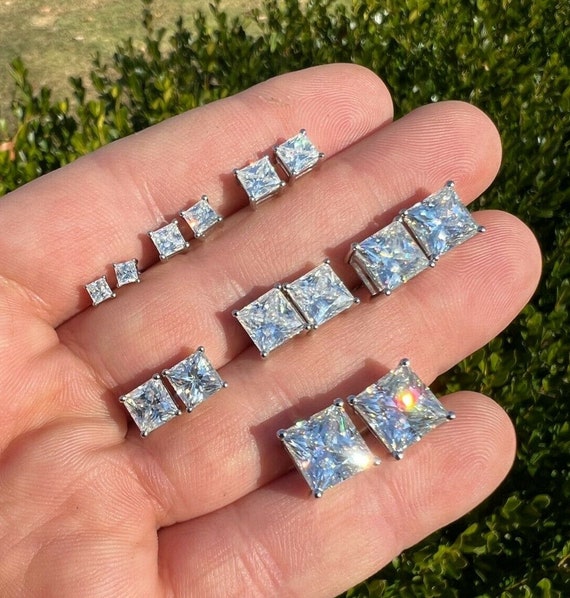 Moissanite Iced Out Square Princess Cut Screwback Earrings Solid