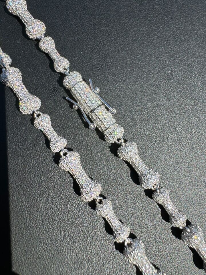 MOISSANITE Bones Necklace Chain, Solid 925 Sterling Silver