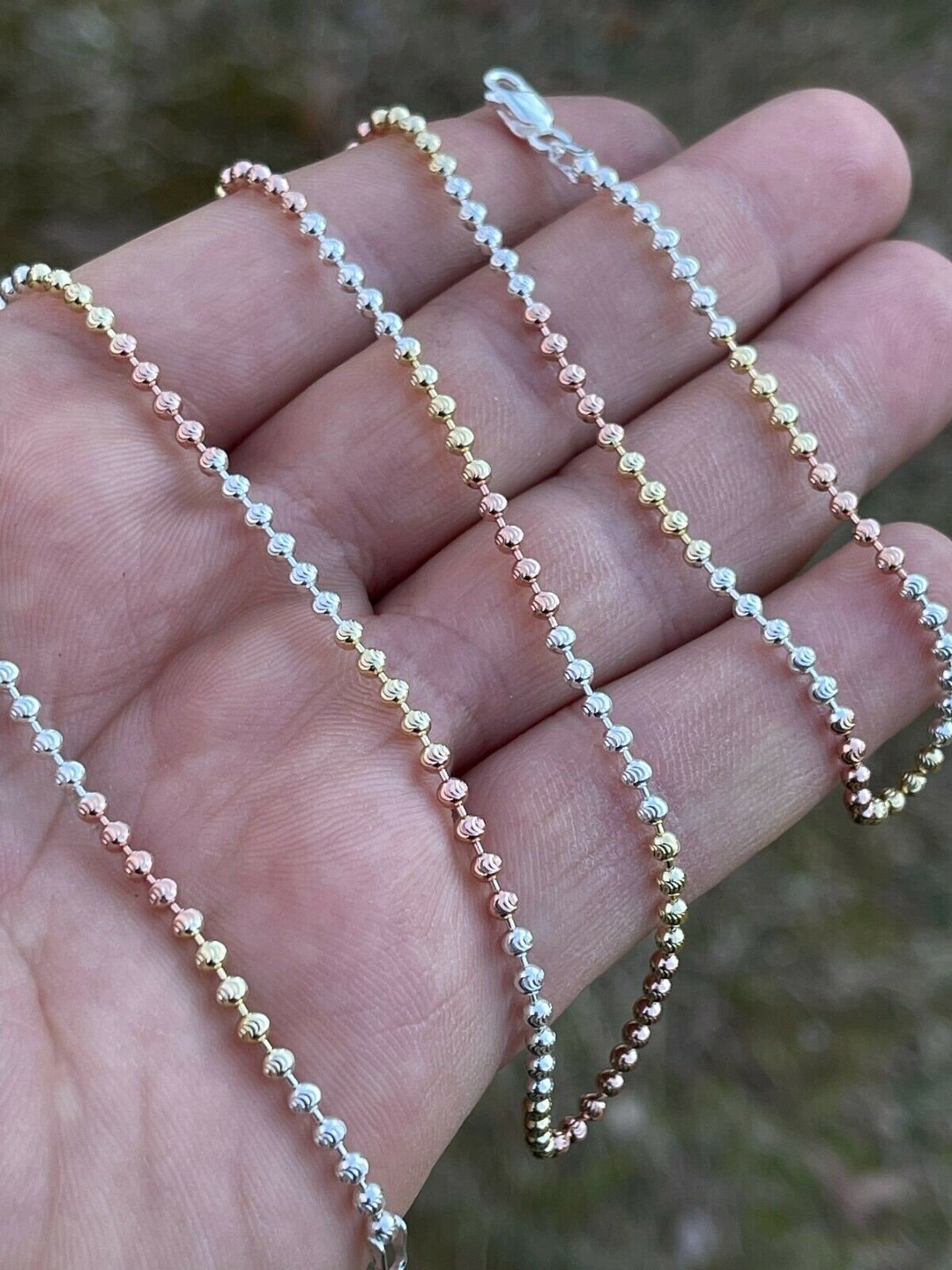 Men's Women's Solid 925 Sterling Silver Tri-color Gold/rose
