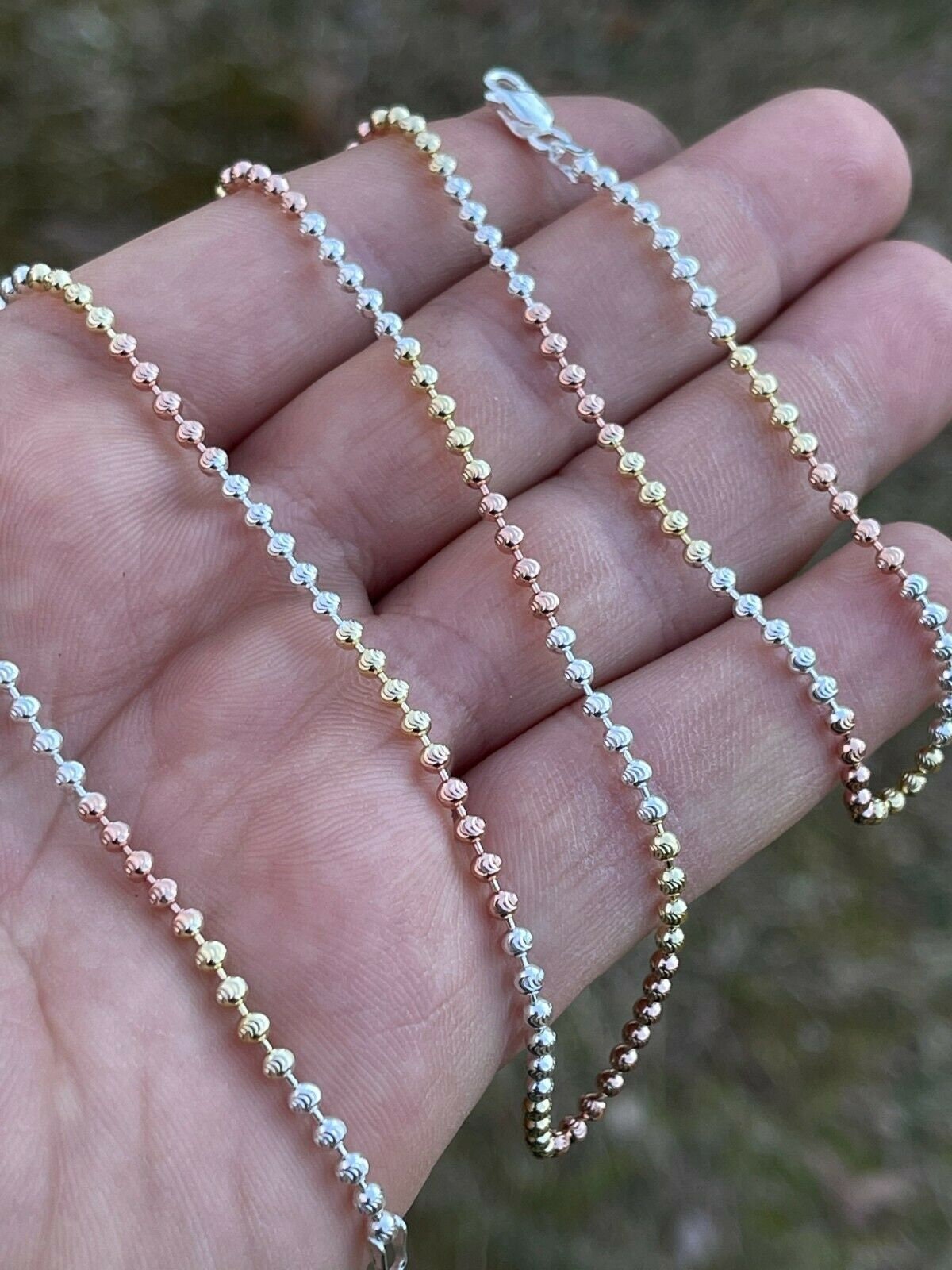 Men's Women's Solid 925 Sterling Silver Tri-color Gold/rose