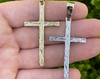 Handmade Sterling Silver Cross Pendant, 14k Gold or Rhodium Finish