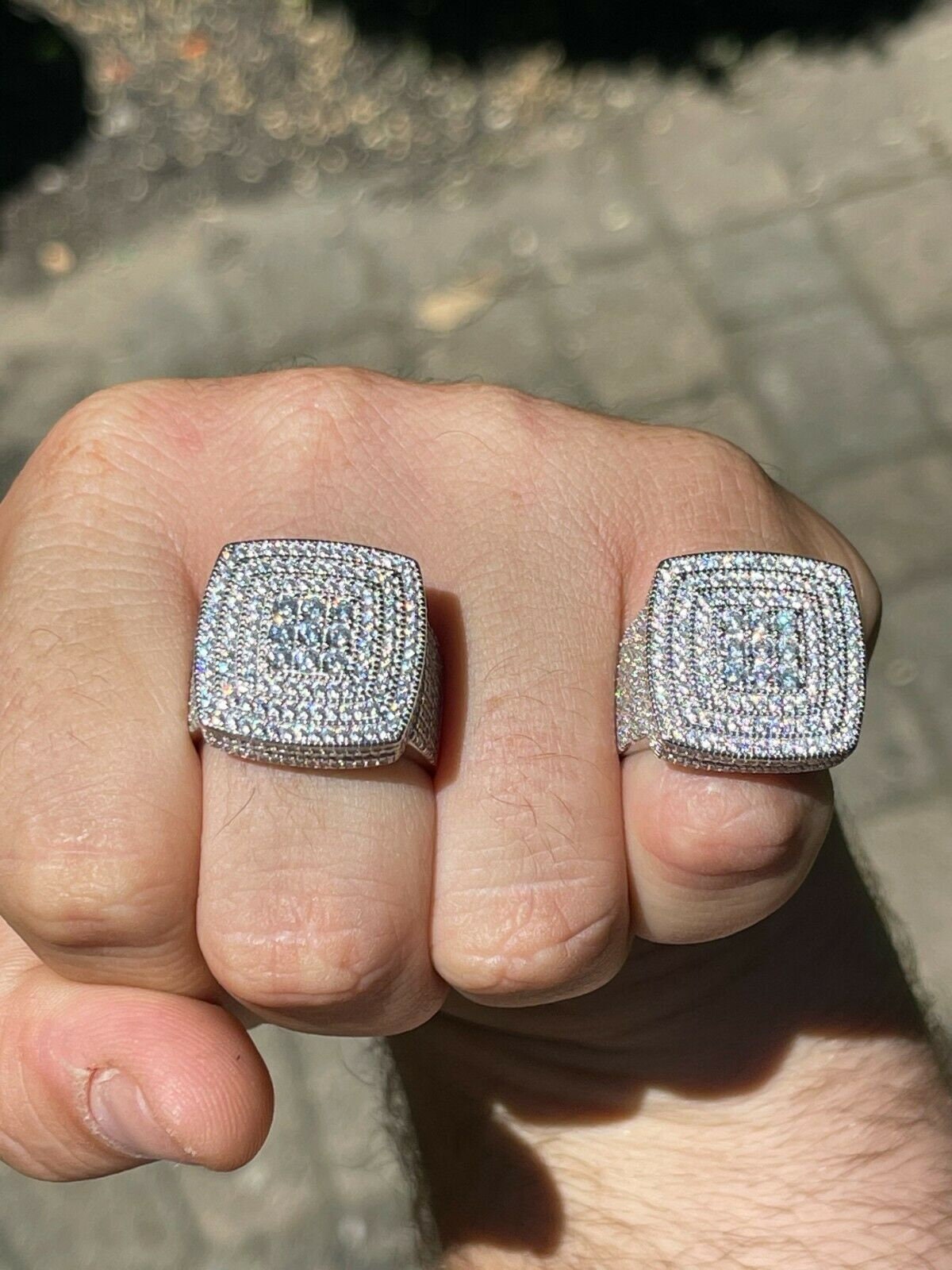 Men's Iced Out Solid 925 Sterling Silver Large Square Men's Iced Out Solid 925 Sterling Silver Large Square