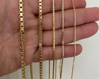 Gold over Real Solid 925 Sterling Silver Squared Box Chain 1-4mm Necklace Men Ladies 16-30" Handmade, Great for Pendants!