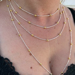 Women&#39;s Solid 925 Sterling Silver & 14k Gold Finish Two Tone Diamond Cut Beaded Sparkle Rope Chain 14&quot; - 30&quot; Lengths