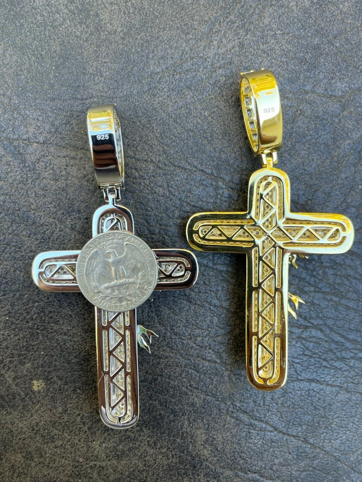 Herren-Kreuz-Anhänger Aus 925er Sterlingsilber Vergoldet, Mit Cubic Zirconia Steinen - Italienische Qualität