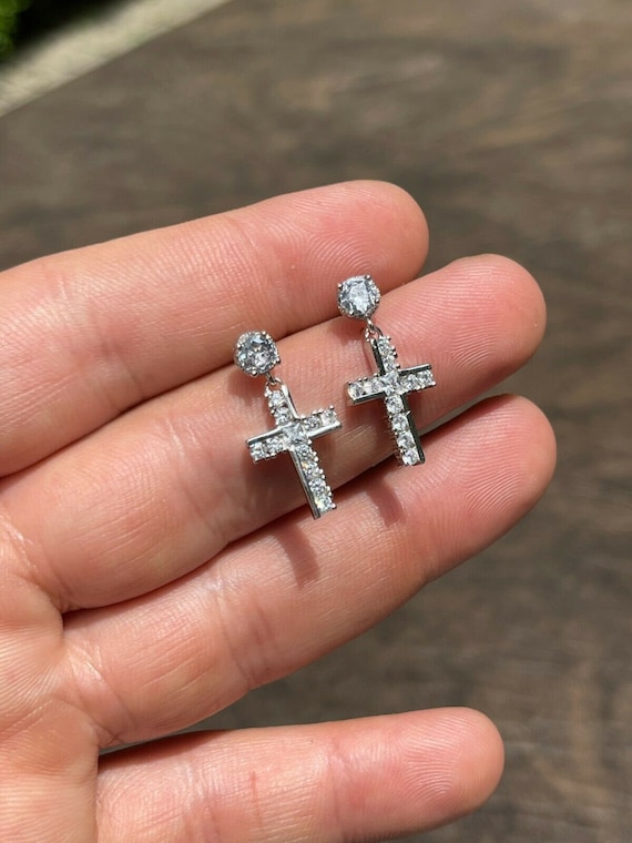 Orecchini a cerchio con croce in argento sterling, ciondoli pendenti religiosi - Italia