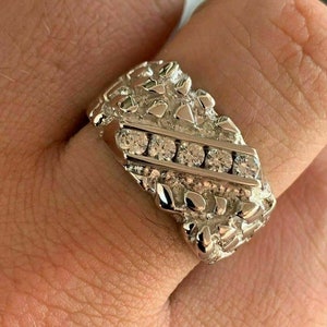 Men&#39;s Iced Out Moissanite Nugget Pinky Ring Solid 925 Sterling Silver, Sizes 7-13, PASSES DIAMOND TESTER!!!   R-M-9