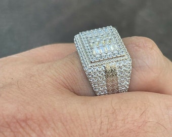 Men's Solid 925 Sterling Silver Pinky Ring Iced Out Baguette Men's Solid 925 Sterling Silver Pinky Ring Iced Out Baguette