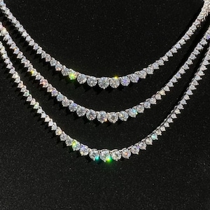 Super Iced Out Moissanite Riviera 3-7mm Graduated Tennis Chain Necklace, VVS D Color, 925 Sterling Silver,14" to 24", PASSES DIAMOND Tester!