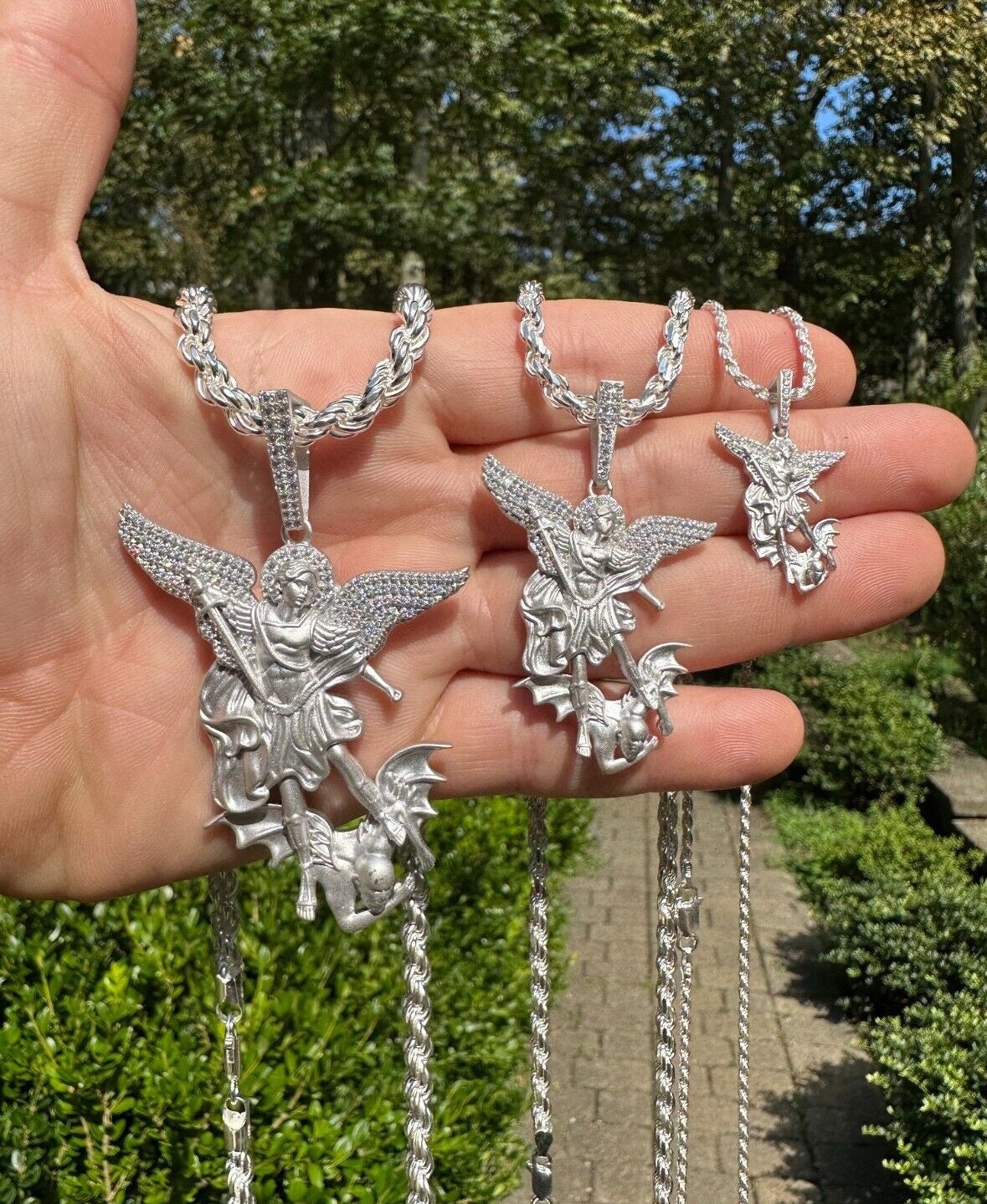 925 sterling Silver Saint Michael St. Michael The Archangel Pendant Necklace Blessed St. Michael archangel medalla de san miguel arcangel en oro Medal Prayer Micheal Angel For Women, Men, s