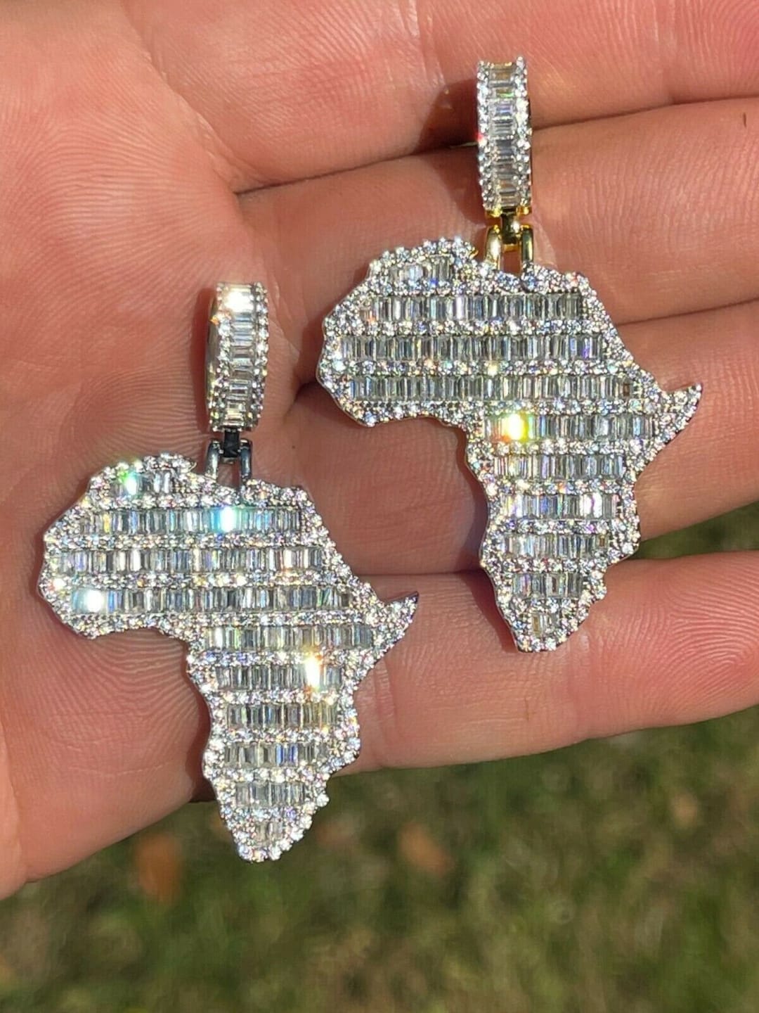 Iced Out Solid 925 Sterling Silver Men s Women s AFRICA Pendant 14k Gold or Rhodium Finish 1.5 X 1.5 Available 2mm Rope Chains 16 30 Etsy UK