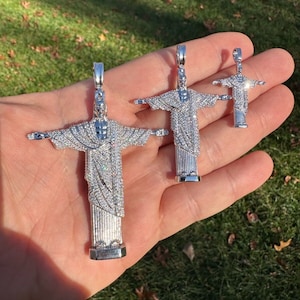 Moissanite Christ The Redeemer Pendant: 925 Sterling Silver Rio de Janeiro image 1