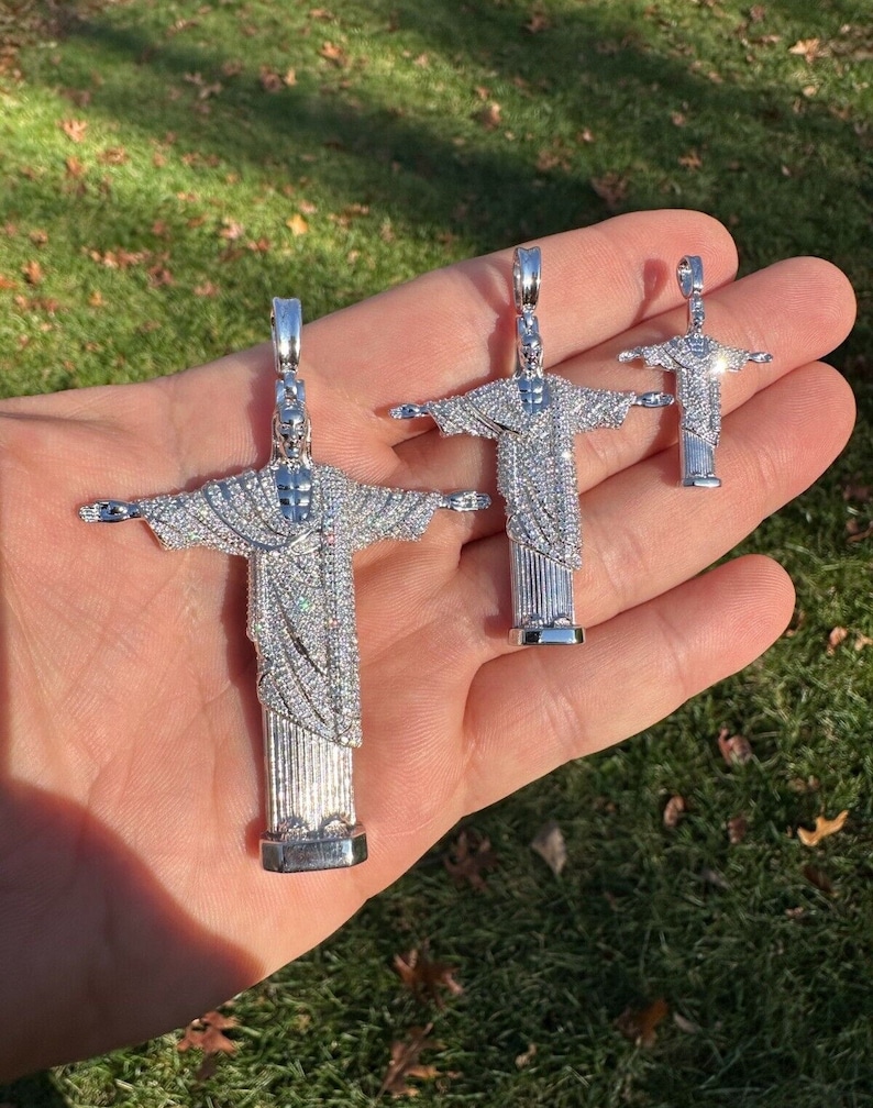 Moissanite Christ The Redeemer Pendant: 925 Sterling Silver Rio de Janeiro image 1