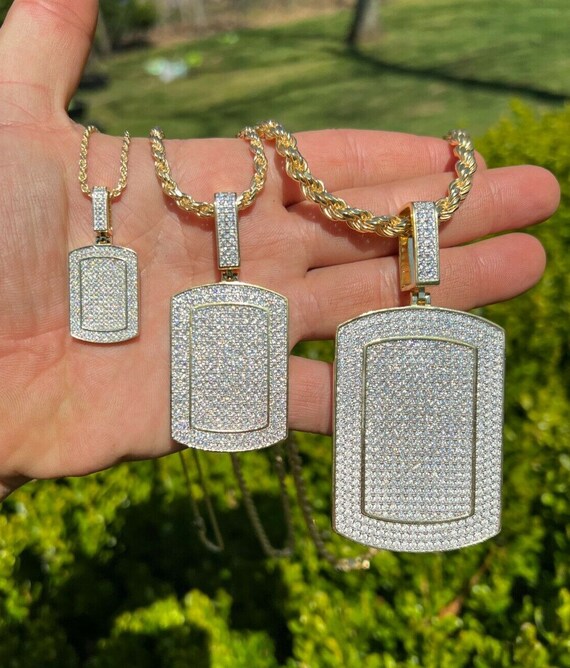 thumbnail image 2 of 18k Gold Moissanite Diamond Dog Tag Pendant – Drip Culture Jewelry 2 of 12