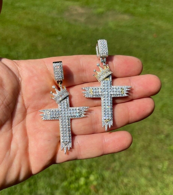 メンズ 925 シルバー クロスペンダント：バゲット CZ 模造ダイヤモンド 