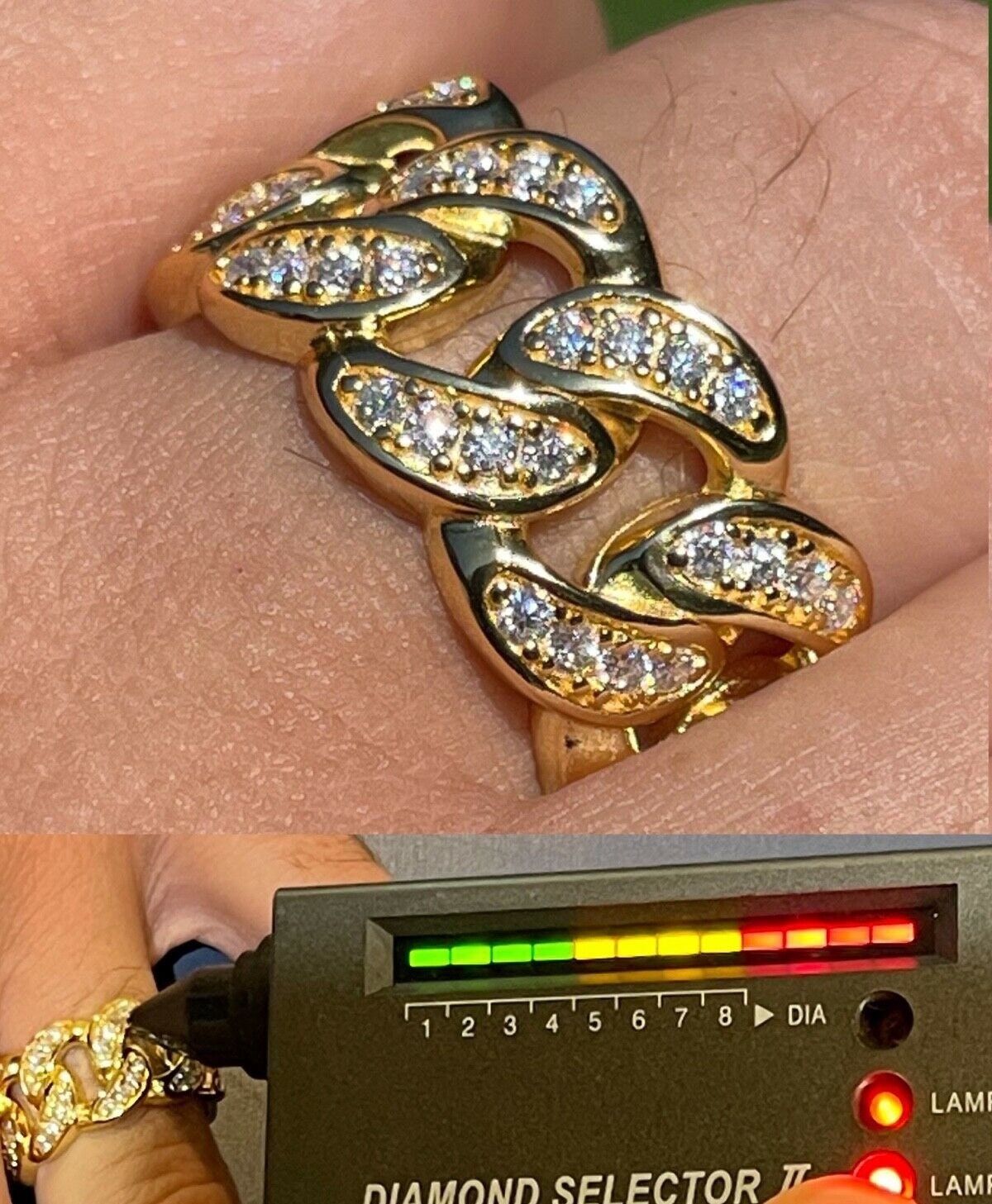 Men s Iced Out Moissanite Cuban Pinky Ring 14k Gold Vermeil Over