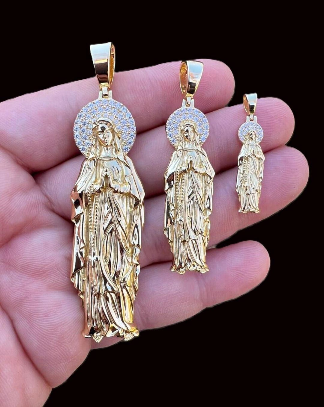 Moissanite Virgin Mary Pendant: Gold Vermeil 925 Sterling Silver - Etsy