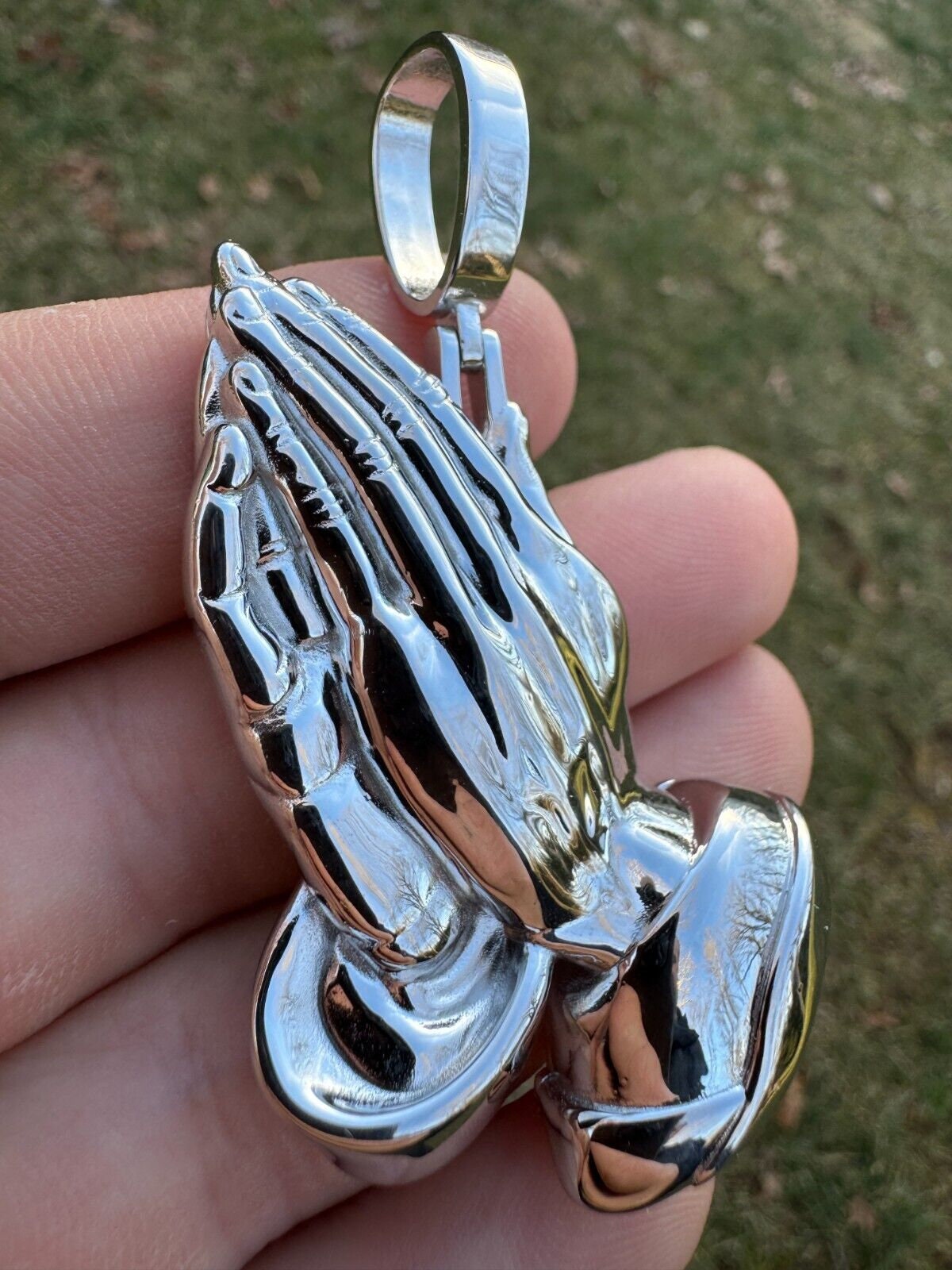 Praying Hands Religioius Pendant, Solid 925 Sterling Silver With