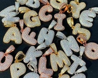 Moissanite Graffiti Bubble Letter Pendant: Sterling Silver Initial Charm
