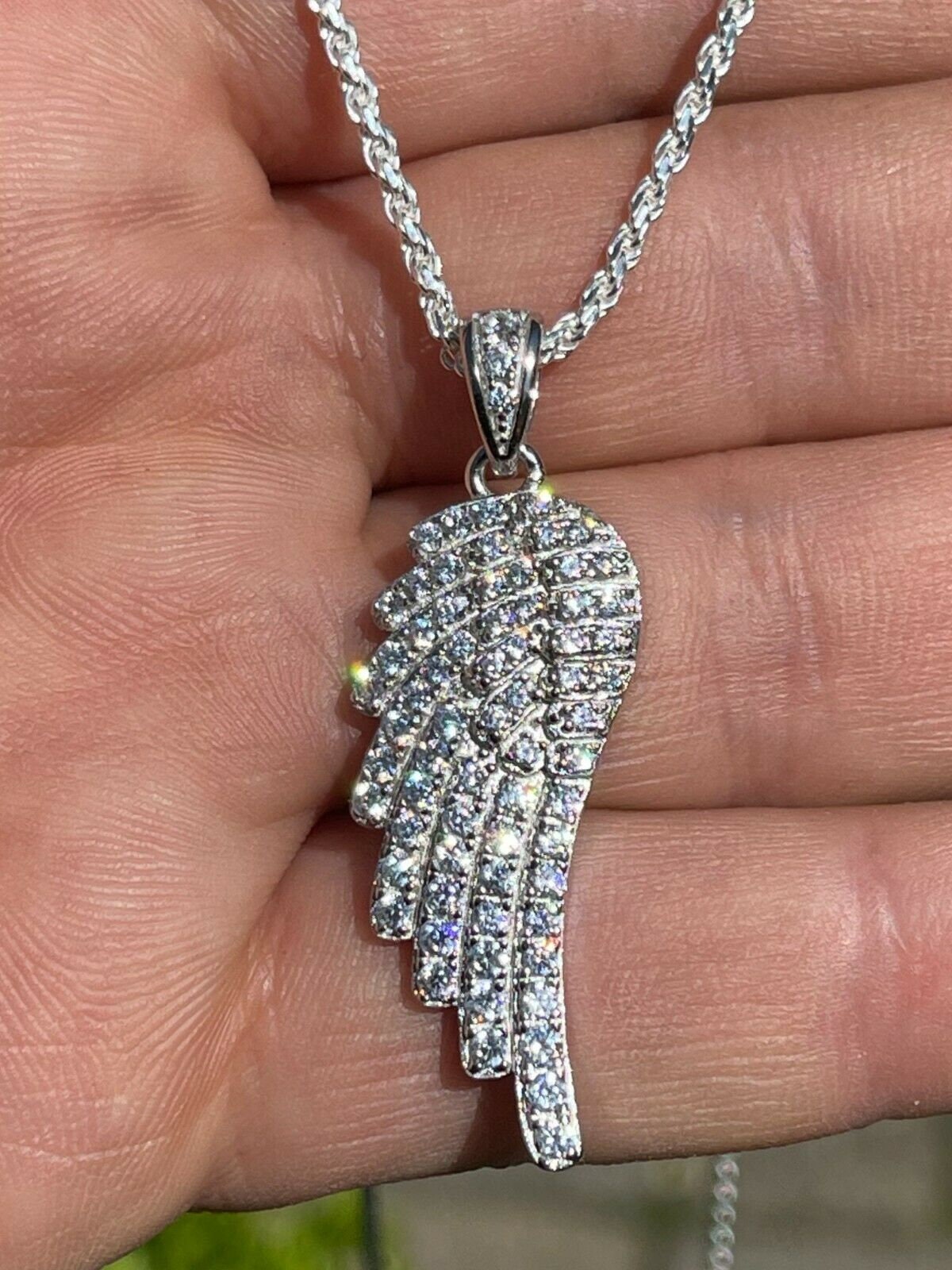 Amazon.com: Fine 14k White Gold Angel Wings Diamond Pendant Necklace, 16