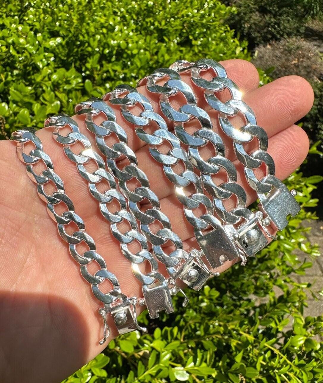 Männer 925 Sterling Silber Dick Und Schwere Massive Kubanische Panzer