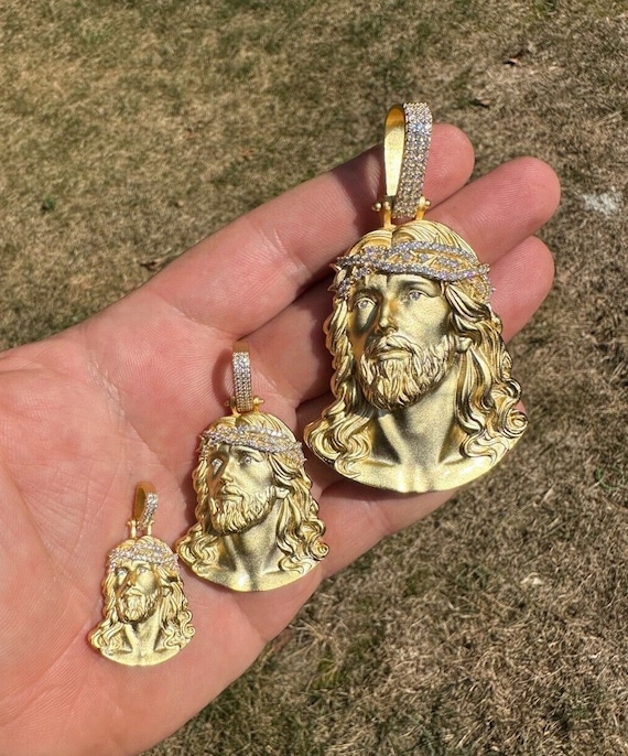 MOISSANITE 14K Gold Vermeil over Solid 925 Sterling Silver Matte Finish Jesus Pendants, small/medium/large, PASSES DIAMOND Tester!!!