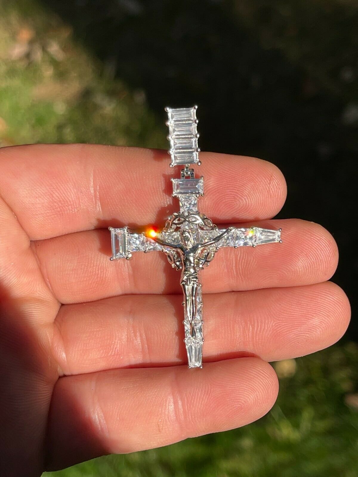 Ciondolo Croce Argento 925 – Baguette Ghiacciata Zirconi – Placcato Oro/Argento 3D - Foto 2