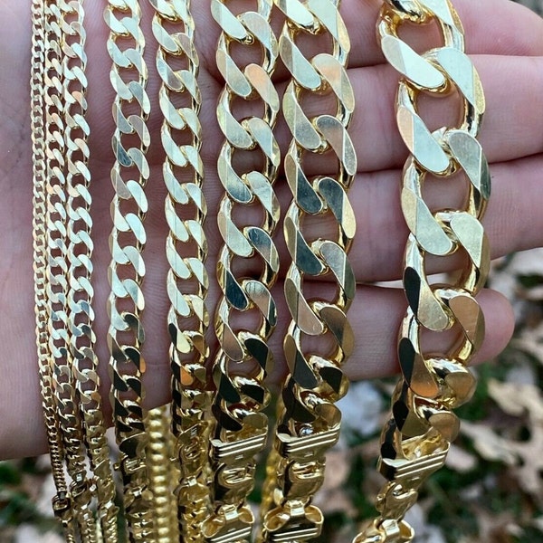 Men's or Women's 14k Gold Vermeil over Solid 925 Sterling Silver Curb Cuban Link Chain Necklace Bracelet 2mm - 16mm, 18"- 30"