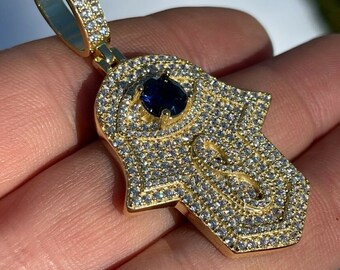 CIONDOLO A MANO HAMSA UOMO ARGENTO STERLING 925 CZ ORO - Foto 5