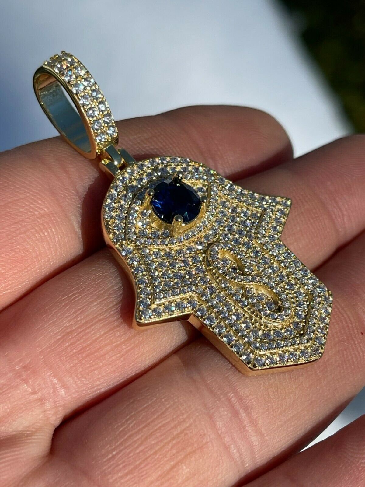 CIONDOLO A MANO HAMSA UOMO ARGENTO STERLING 925 CZ ORO - Foto 13