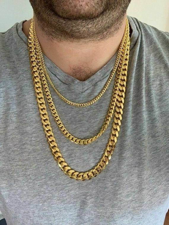 Mens 14k gold Thick Miami Cuban Link Choker necklace chain Gold Finish 10mm  20"
