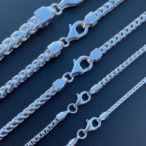 Men's Women's Real Solid 925 Sterling Silver Franco Square Box Chain Necklace 2mm, 2.5mm, 3mm, 4mm, 5mm, 18" to  30" Lengths