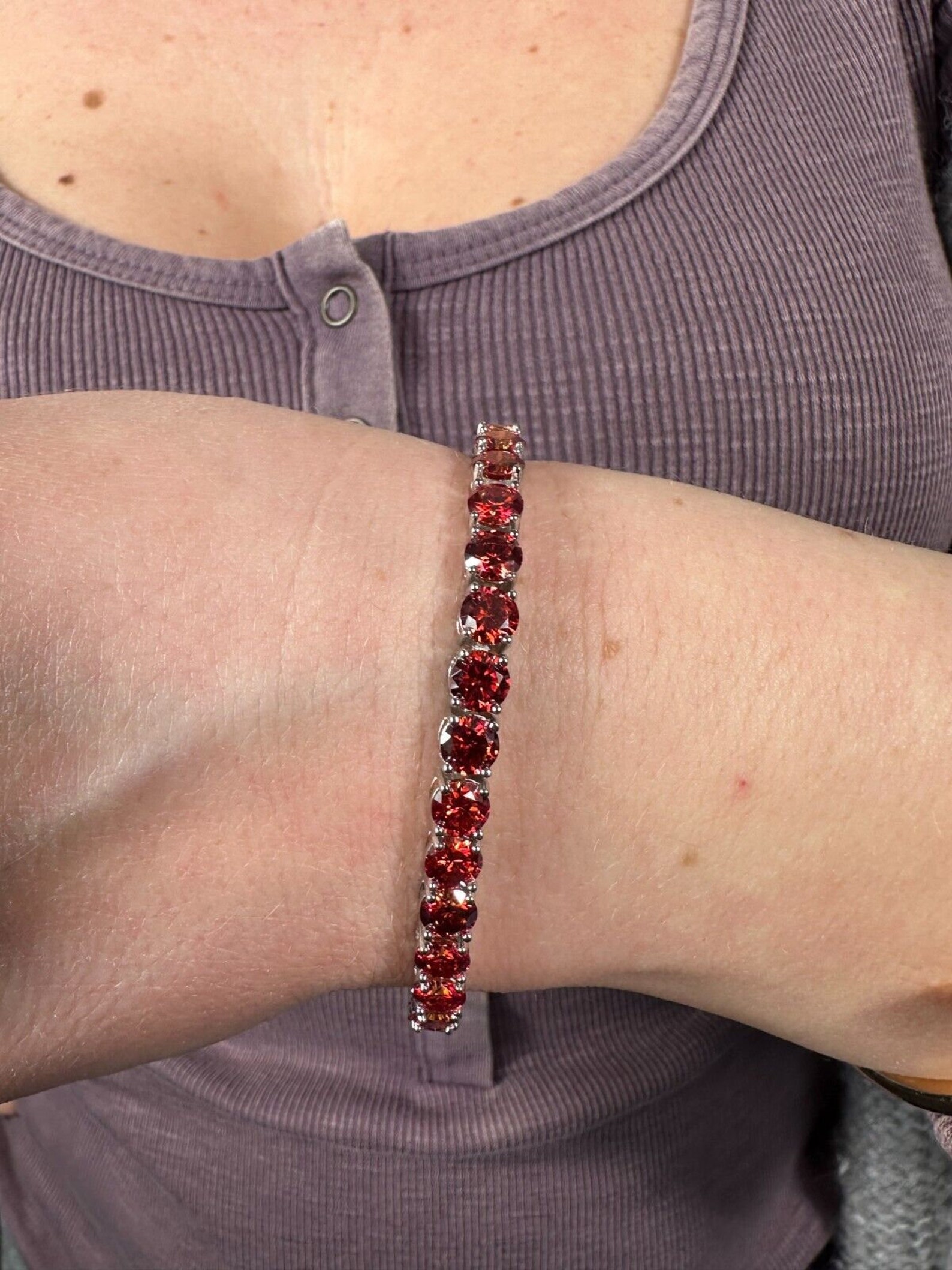 Iced Ruby Red Moissanite Tennis Bracelet: 925 Sterling Silver, 5mm (6-8 ...