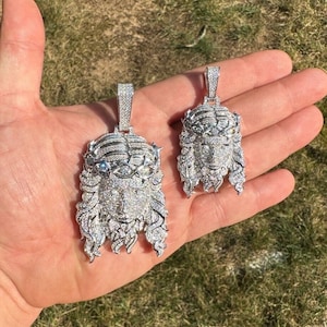 Solid 925 Sterling Silver w/Rhodium Finish Jesus Pendants Fully Iced Out Simulated Diamonds (CZ) Heavy Solid Back! 2 Sizes: 1.5&quot; & 2.5&quot;