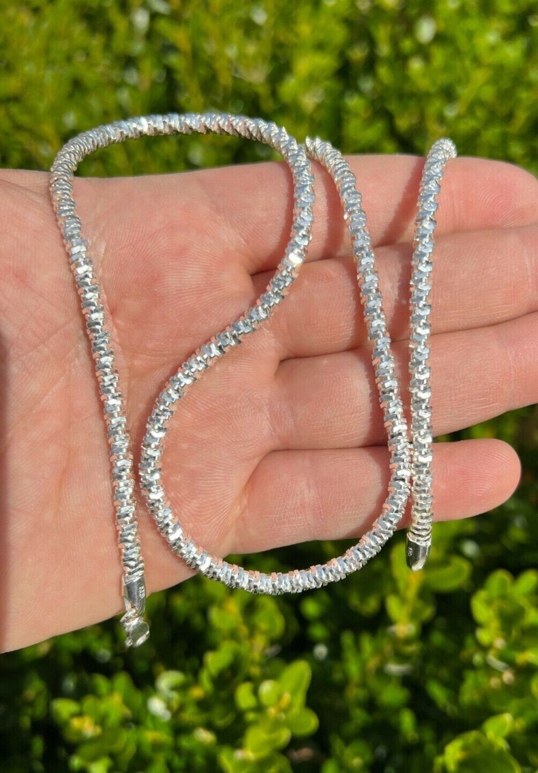 Real 925 Sterling Silver Diamond Cut Sparkle Ice Rope Chain