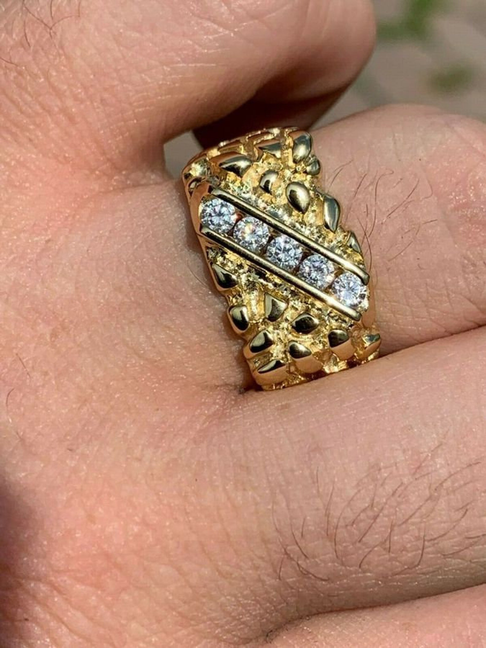Men's Iced Out Custom NUGGET Pinky Ring Gold over Solid Etsy