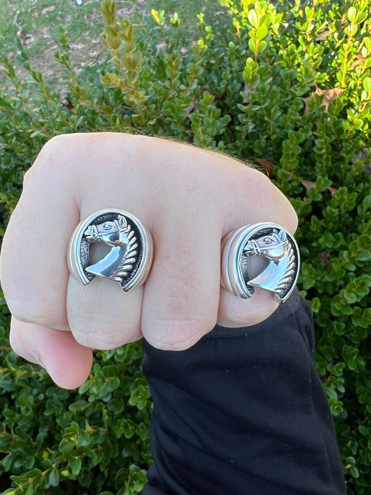 Men's Vintage Look Oxidized Solid 925 Sterling Silver Lucky