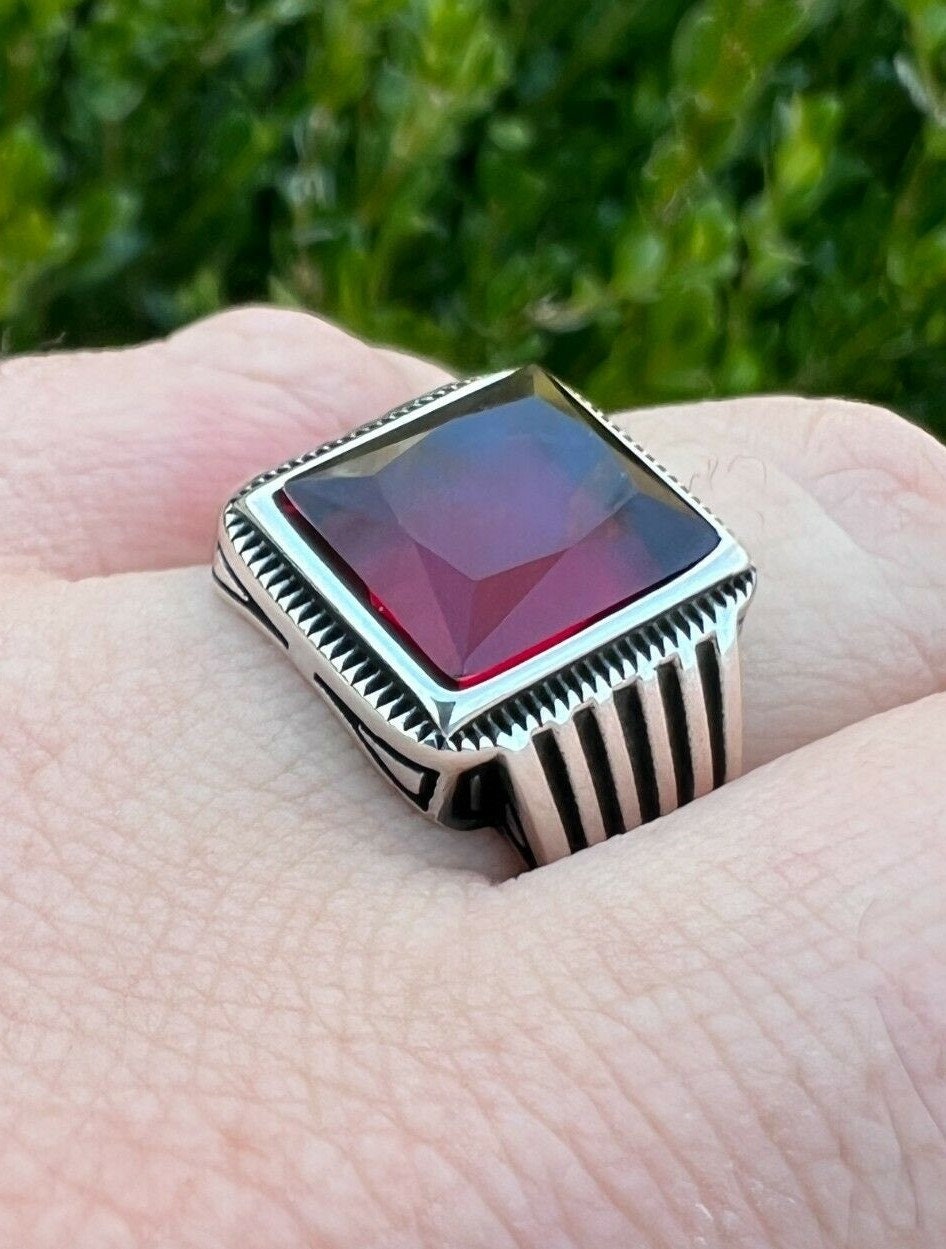 Men's Real Solid 925 Oxidized Sterling Silver Rectangular