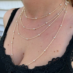 Women&#39;s Solid 925 Sterling Silver & 14k Gold Finish Two Tone Diamond Cut Beaded Sparkle Rope Chain 14&quot; - 30&quot; Lengths