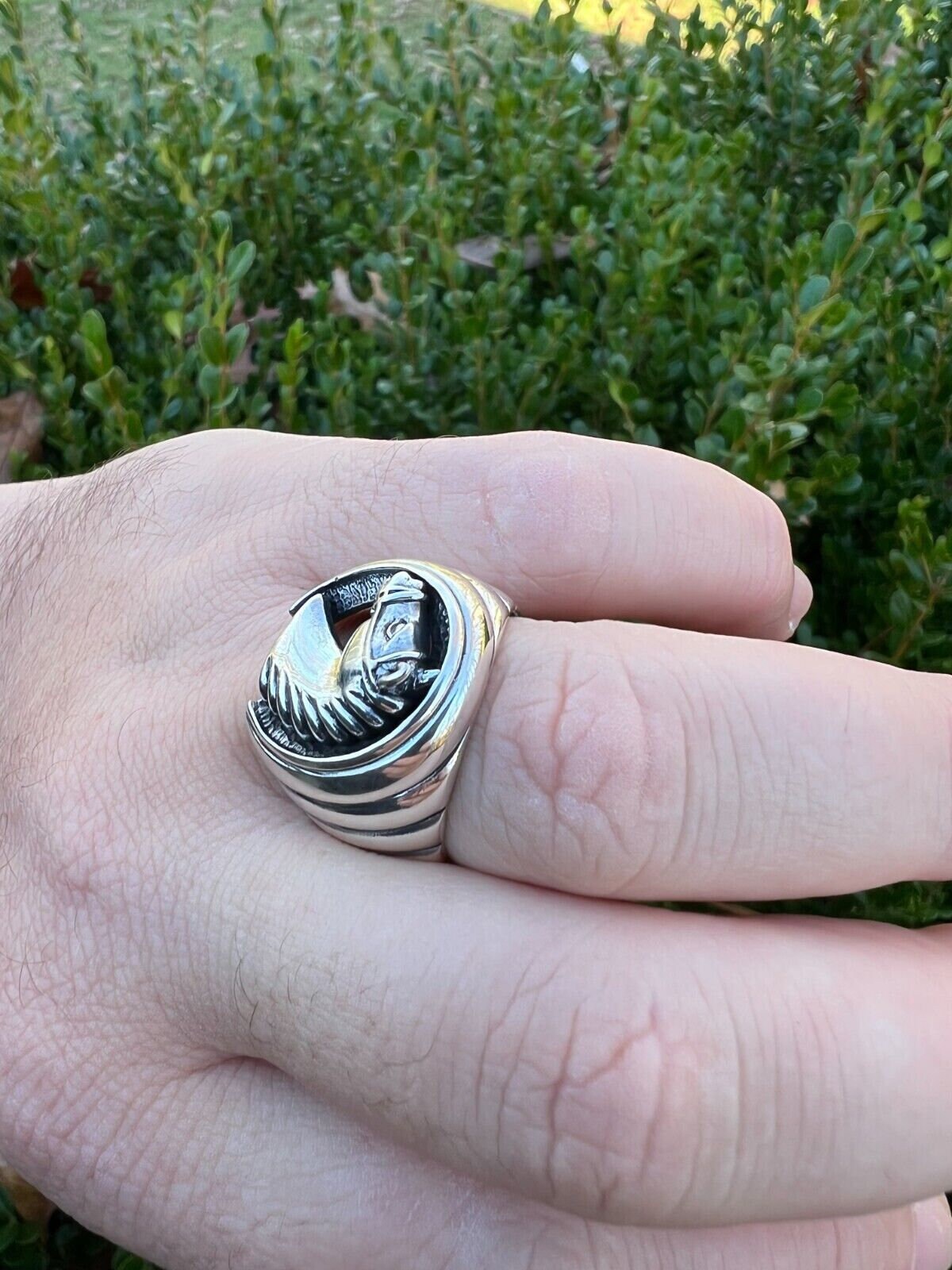 Men's Vintage Look Oxidized Solid 925 Sterling Silver Lucky