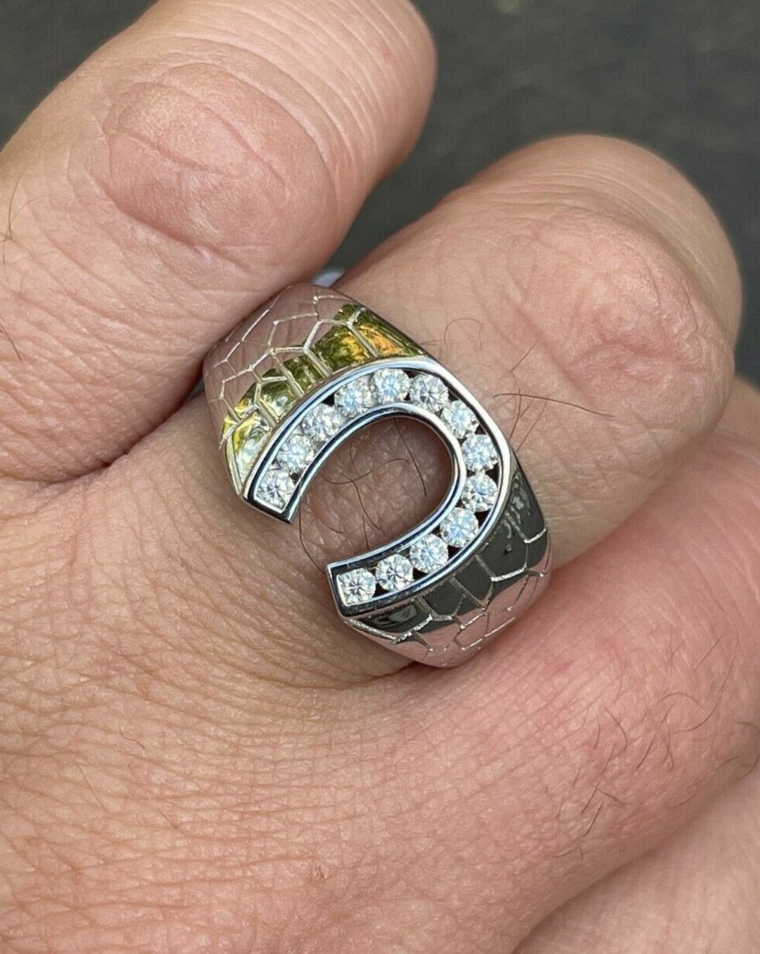 Mens diamond on sale horseshoe pinky ring