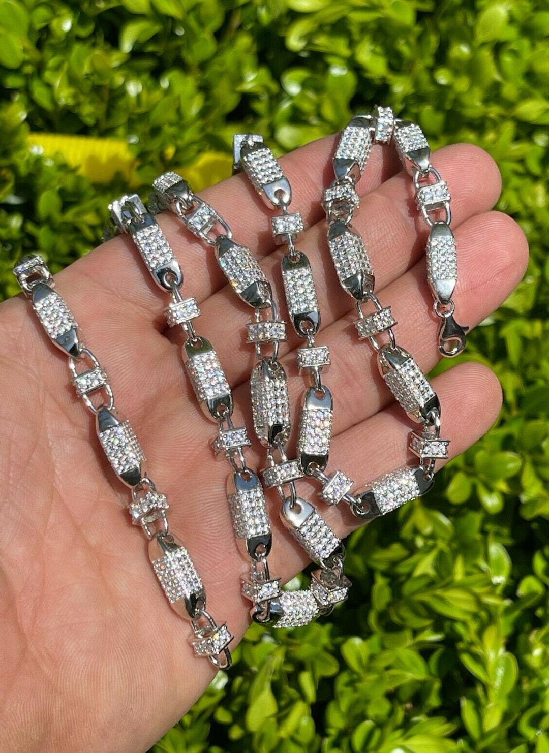 Buy Men's 5mm Solid 925 Sterling Silver Super Iced Out Diamond* Handmade  Bullet Link Chain Available in 18