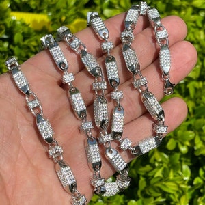 Men&#39;s 5mm Solid 925 Sterling Silver Super Iced Out Diamond* Handmade Bullet Link Chain available in 18&quot;, 20&quot;, 22&quot;, 24&quot; & 28&quot; lengths