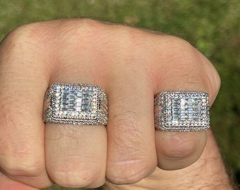 Men's Solid 925 Sterling Silver Pinky Ring Iced Out Baguette Men's Solid 925 Sterling Silver Pinky Ring Iced Out Baguette