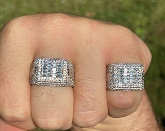 Iced Out Diamond Baguette Cross Pinky Ring Cubic Zirconia Punky Hip Hop Rapper Style Band Ring Jewelry Gift For Men Women